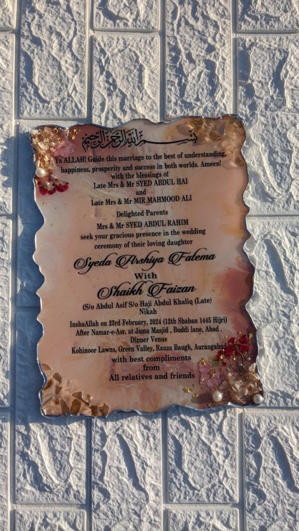 Resin Wedding Invite Floral Themed - ( Agate Borders ) - Image 4