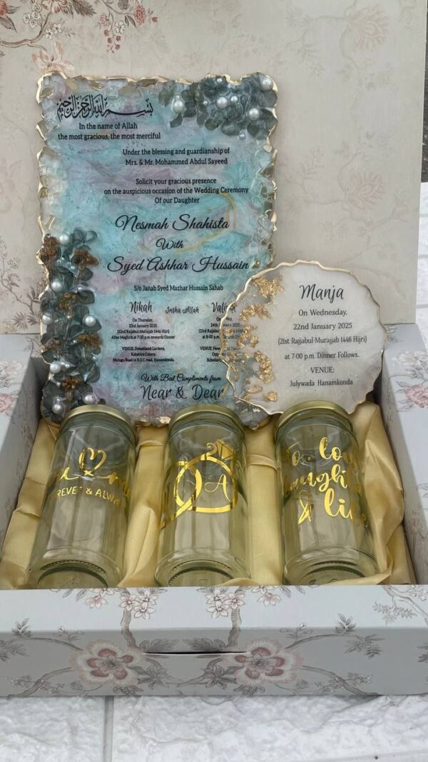 Premium Wedding Box Resin Invitation ( With Jars )