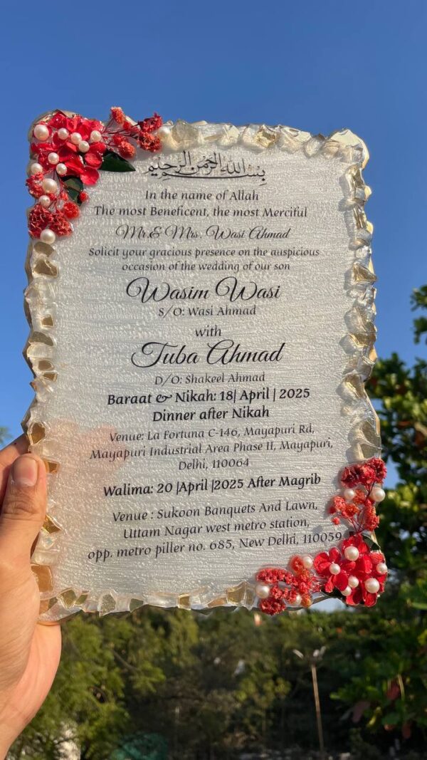 Resin Wedding Invite Floral Themed - ( Agate Borders ) - Image 6