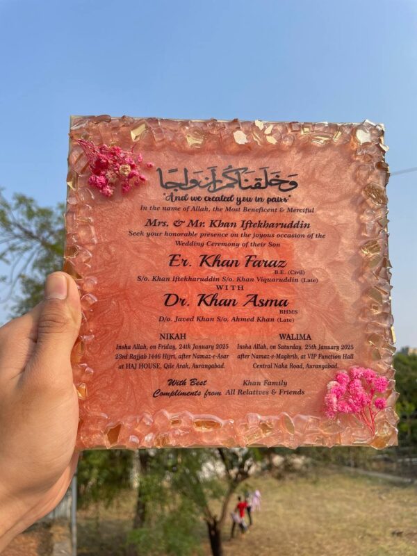 Resin Wedding Invite ( Straight Borders ) SQUARE SIZE - 8×8 INCHES